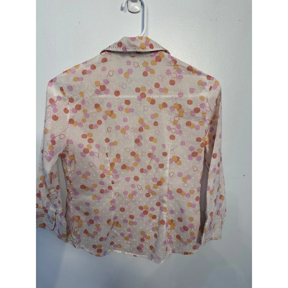 Odille Anthropologie Fruit Heart Swiss Dot Snap Button Blouse White Pink Size 2 - Picture 2 of 6